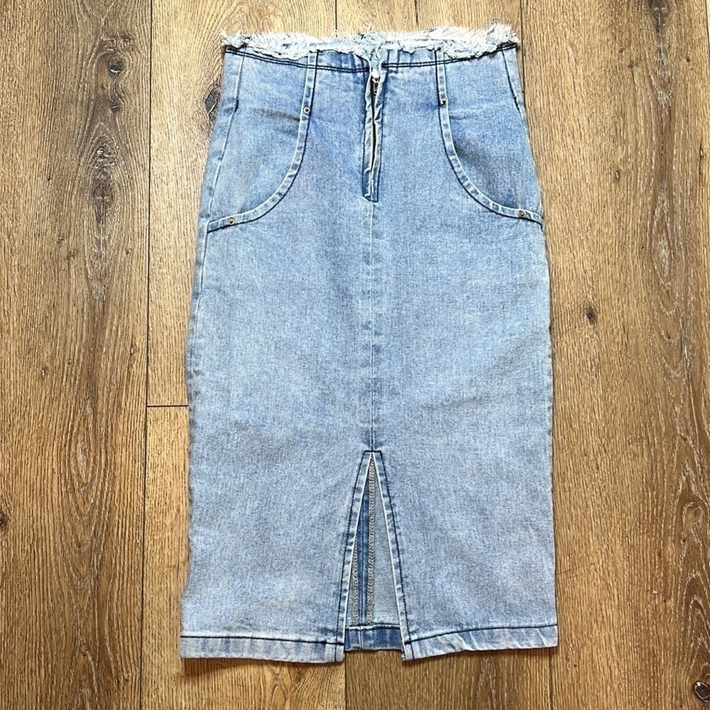 Chloé Chen Raw Waist Midi Jean Skirt Size 2